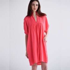 Never a Wallflower Knockout Pink Puff Sleeve High Neck Dress V-Neck Size M